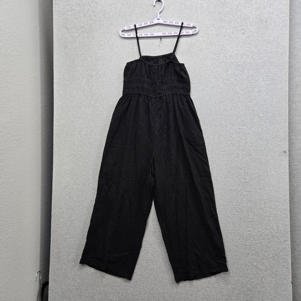 Old Navy Women Jumpsuit M Black Cropped Pants Wide-Leg Relaxed 23" Inseam READ